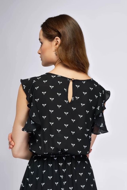 Đầm Maxi họa tiết bướm trắng trên nền đen basis hàng VNXK thương hiệu Whitehouseblackmarket