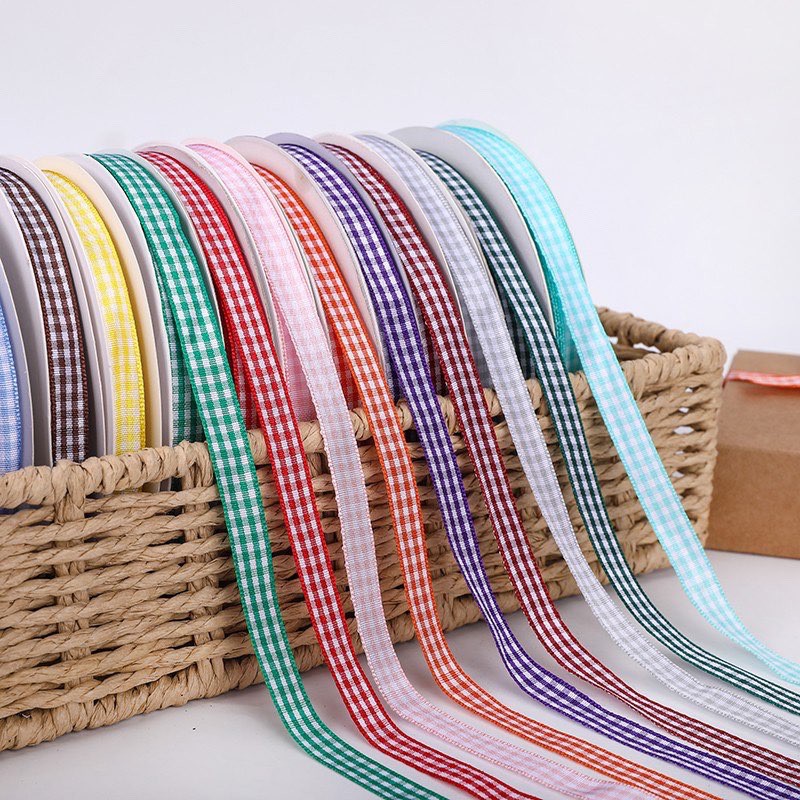 Ruy băng kẻ caro bản 1cm nhiều màu sắc trang trí handmade