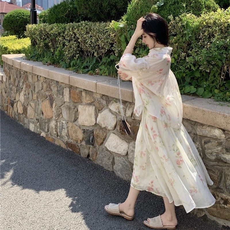 Set áo sơmi váy hoa dáng dài ulzzang