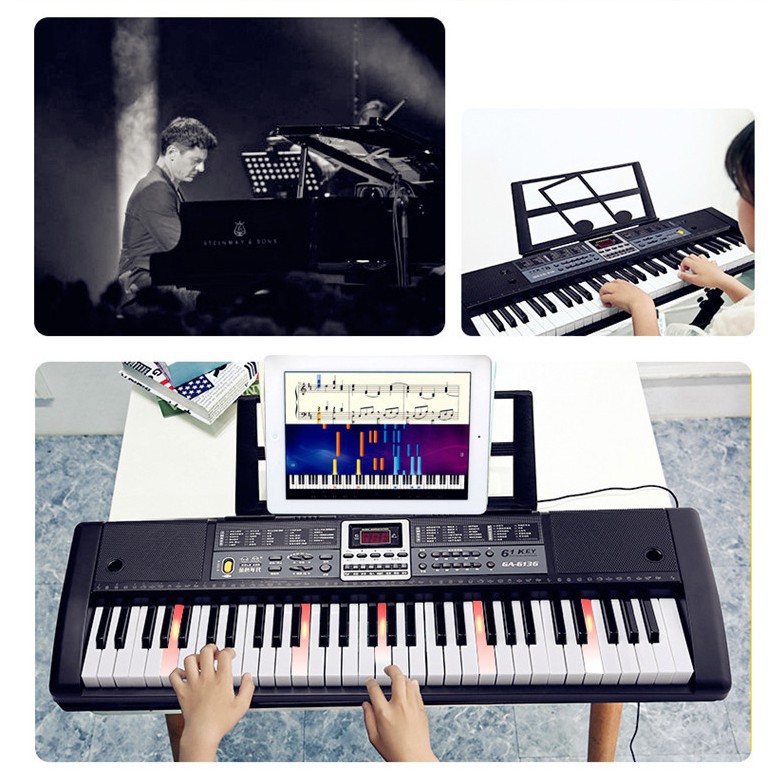 Đàn Piano Điện Tử Đàn Organ Electronic Keyboard 61 Cho Người Mới Tập Chơi Phím, Cho Bé Phím 2cm Kèm Giá Đỡ Nhạc Lý