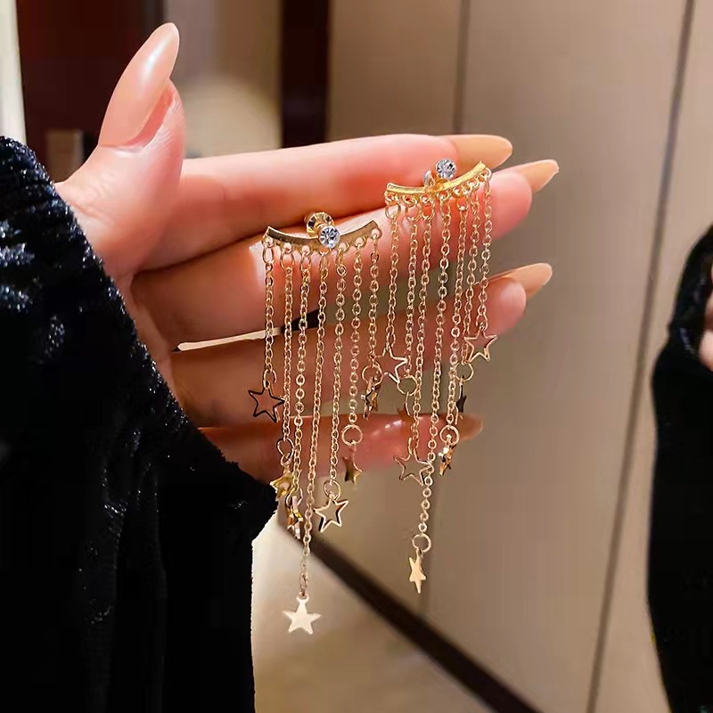 Bông Tai Ngôi Sao Năm Cánh Tua Rua Thời Trang Cho Nữ