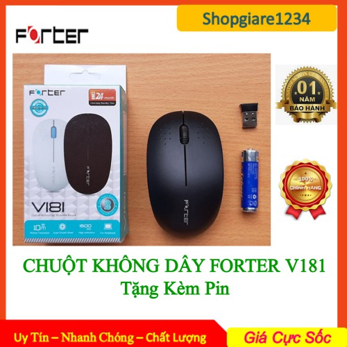 Chuột Không Dây FORTER V181 - Tặng Kèm Pin - Siêu Nhạy - Hàng Chính Hãng 100%, Full Box, BH 12 T