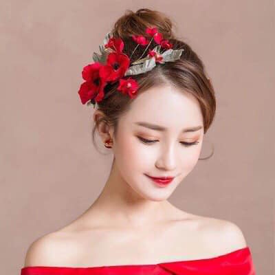 Bộ kẹp hoa nhung đỏ xinh gồm 2 kẹp giá chỉ 110k