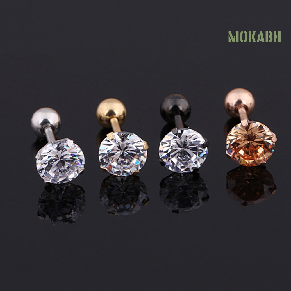 1 Đôi Bông Tai Thép Titan Dát Đá Zircon Thời Trang Unisex