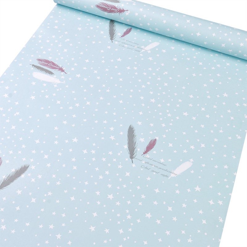 giấy dán tường lông chim nền xanh🍀SIÊU RẺ🍀giấy dán tường màu xanh khổ 45cm có sẵn keo-decal bóc dán