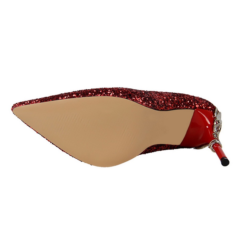 BIGTREE Giày Cao Gót 9.5cm Mũi Nhọn Miệng Nông Đính Kim Sa Lấp Lánh Thời Trang Cho Nữ Mall-9219-12