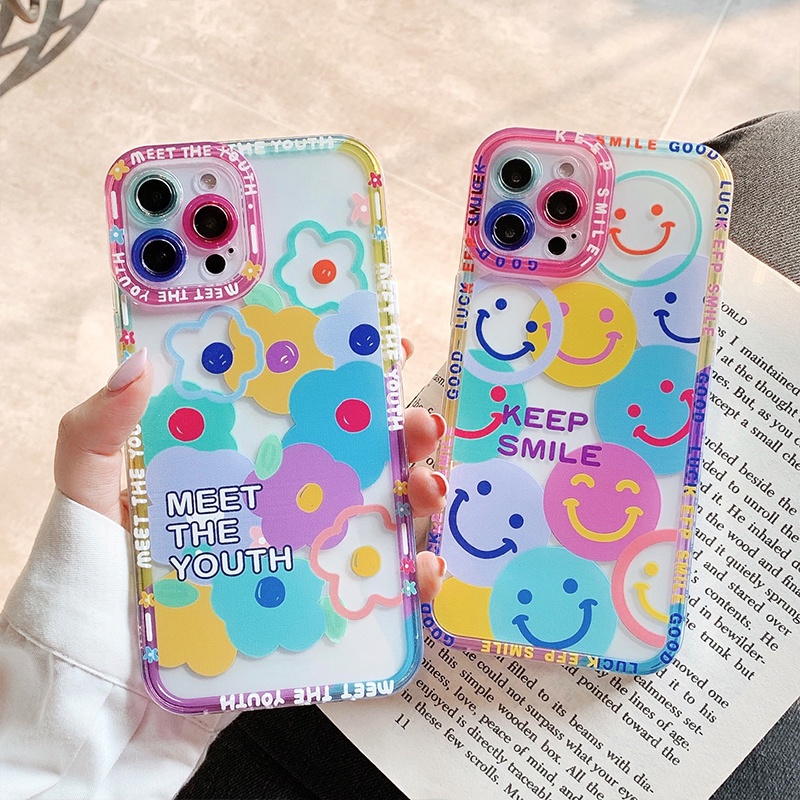 Ốp Điện Thoại TPU Mềm Trong Suốt Họa Tiết Hoa Mặt Cười Nhiều Màu Dễ Thương Cho iPhone 13 Pro Max 12 11 X XS XR 7 8 Plus