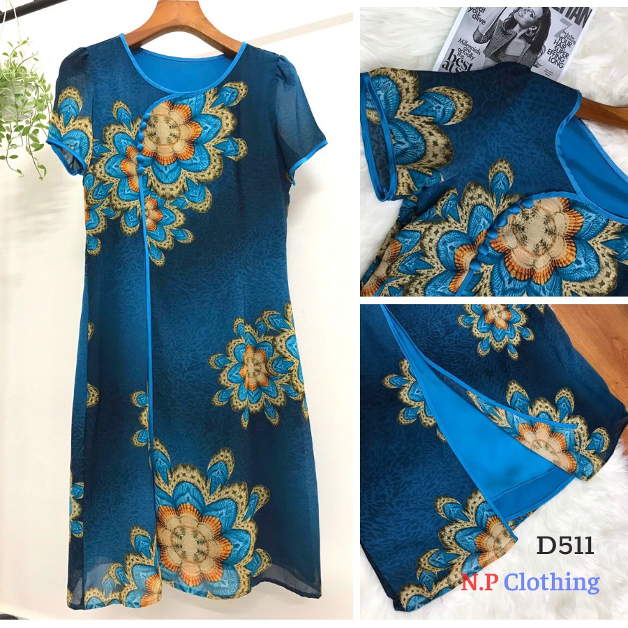 Váy Trung Niên MAI THY 511, Mẫu Đầm Cho Mẹ Trung Niên Giấu Bụng Bigsize Cổ Tàu In Hoa | Thời Trang Trung Niên Nữ U40