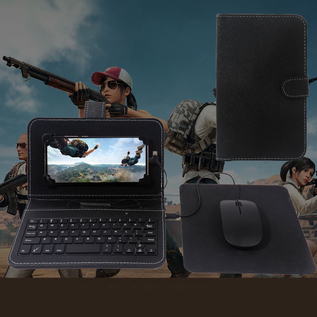 Hàng Sẵn Bao Da Kèm Bàn Phím Có Dây Cho Điện Thoại Di Động/Máy Tính Bảng Android  Hoạt hình dễ thương PVC【Carbon070】