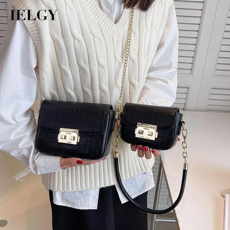 Túi đeo dưới cánh tay IELGY hình vuông cỡ nhỏ phối dây đeo sợi xích thời trang cho nữ