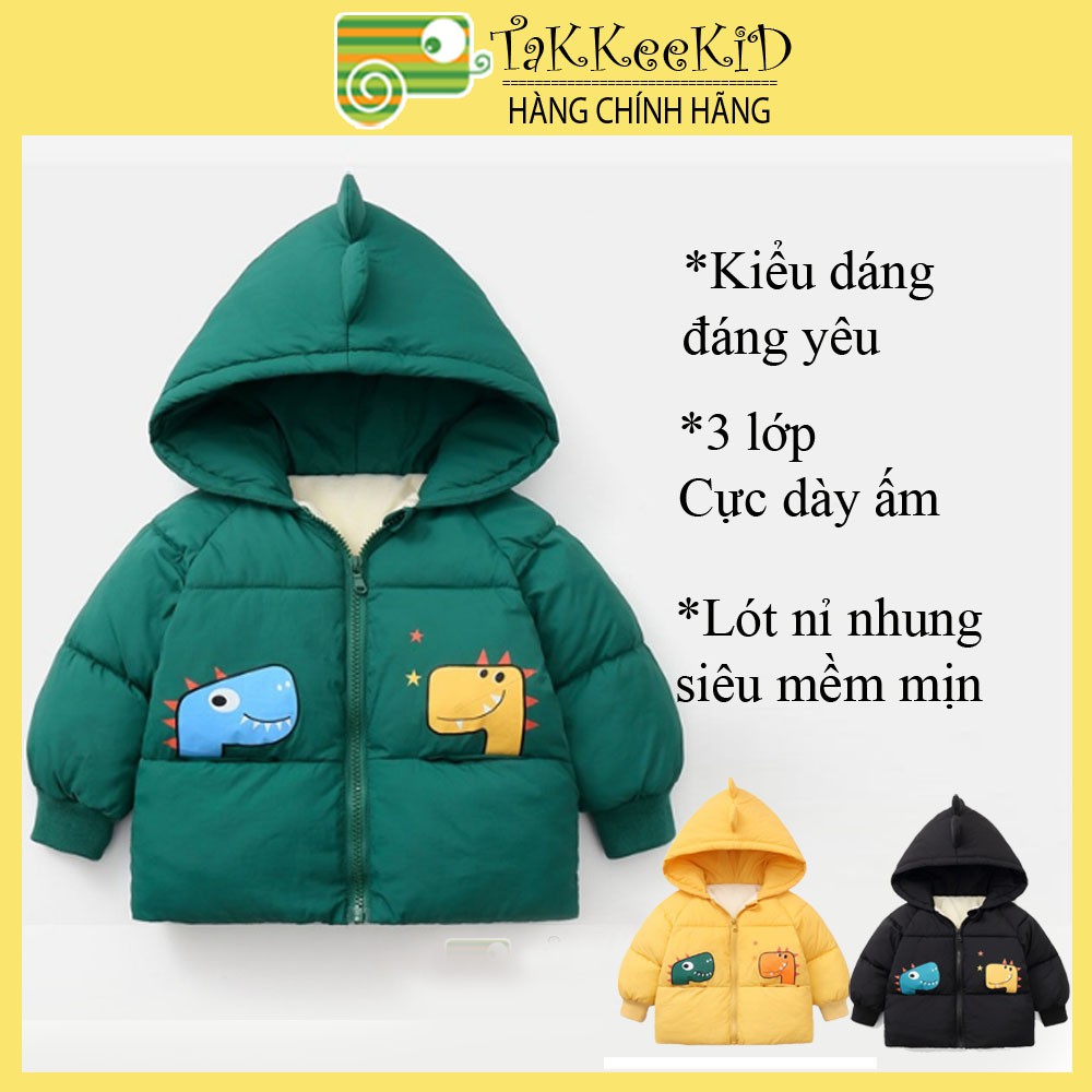 Áo Khoác Phao Trẻ Em Cao Cấp Áo Khoác Khủng Long Bé Trai Lót Nỉ Nhung Dày Ấm Siêu Nhẹ