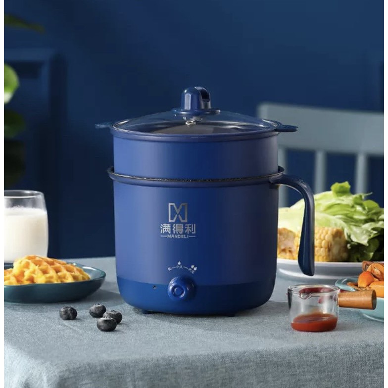 Nồi Lẩu Điện Mini Núm Xoay 2 NẤC NHIỆT Kèm Giá Hấp 1,8L, Ca Nấu Mì,Nấu Cơm Đa Năng 2 Tầng Cao Cấp