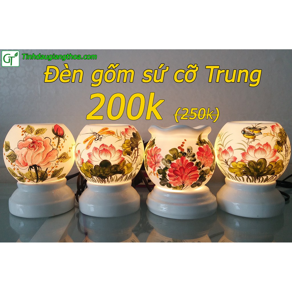 [Hàng cao cấp] - Đèn đốt tinh dầu điện Gốm sứ Bát Tràng (size trung 12*15cm) + Tặng bóng dự phòng