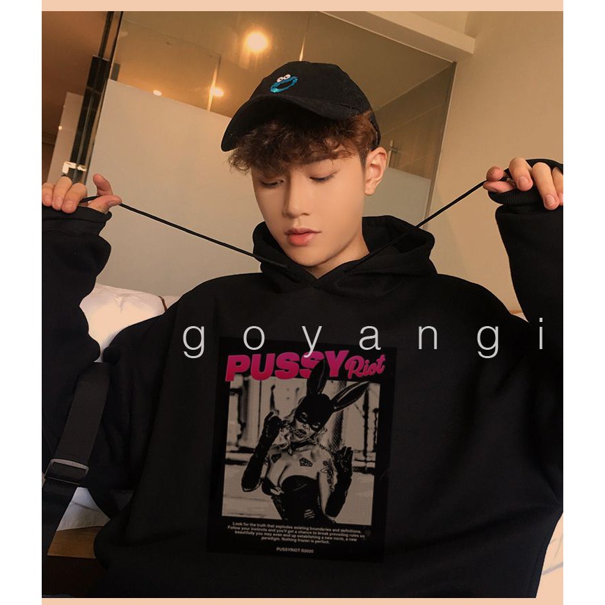 Áo hoodie goyangi PussyRiot oversize phong cách hàn quốc