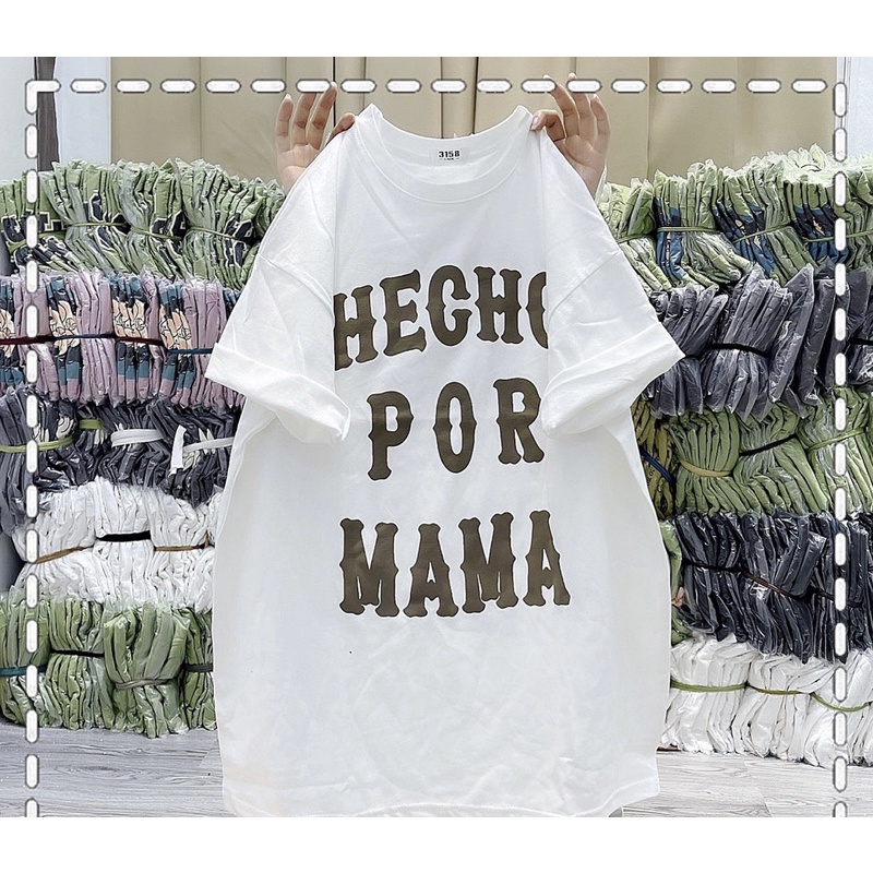 Áo phông cotton khô chữ  Por mama áo thun tay lỡ nam nữ over size