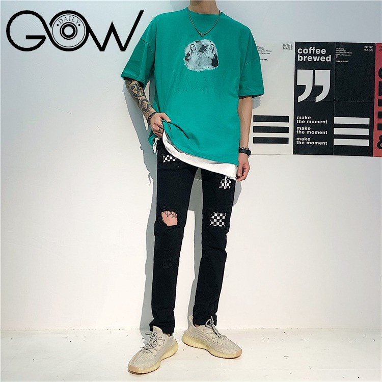 Quần jean nam Gowdaily phong cách streetwear đen rách gối họa tiết caro , Đen D801 | BigBuy360 - bigbuy360.vn