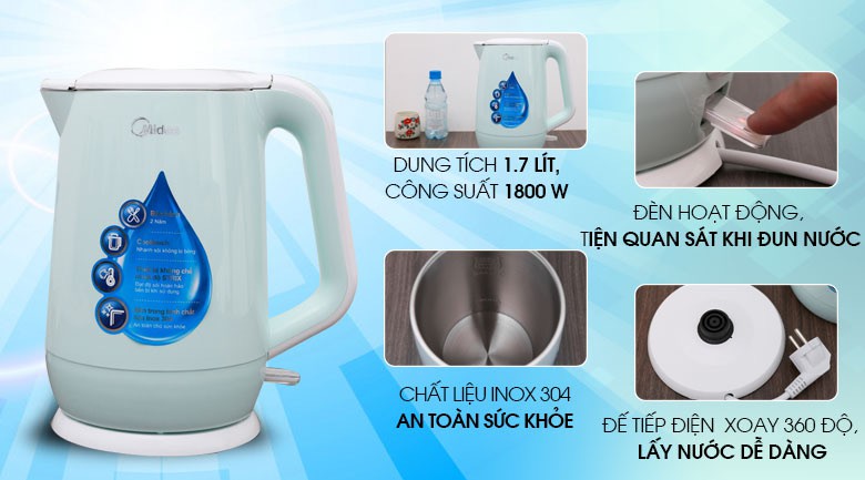 Bình siêu tốc Midea 1.7 lít MK-17DC-hàng trưng bày