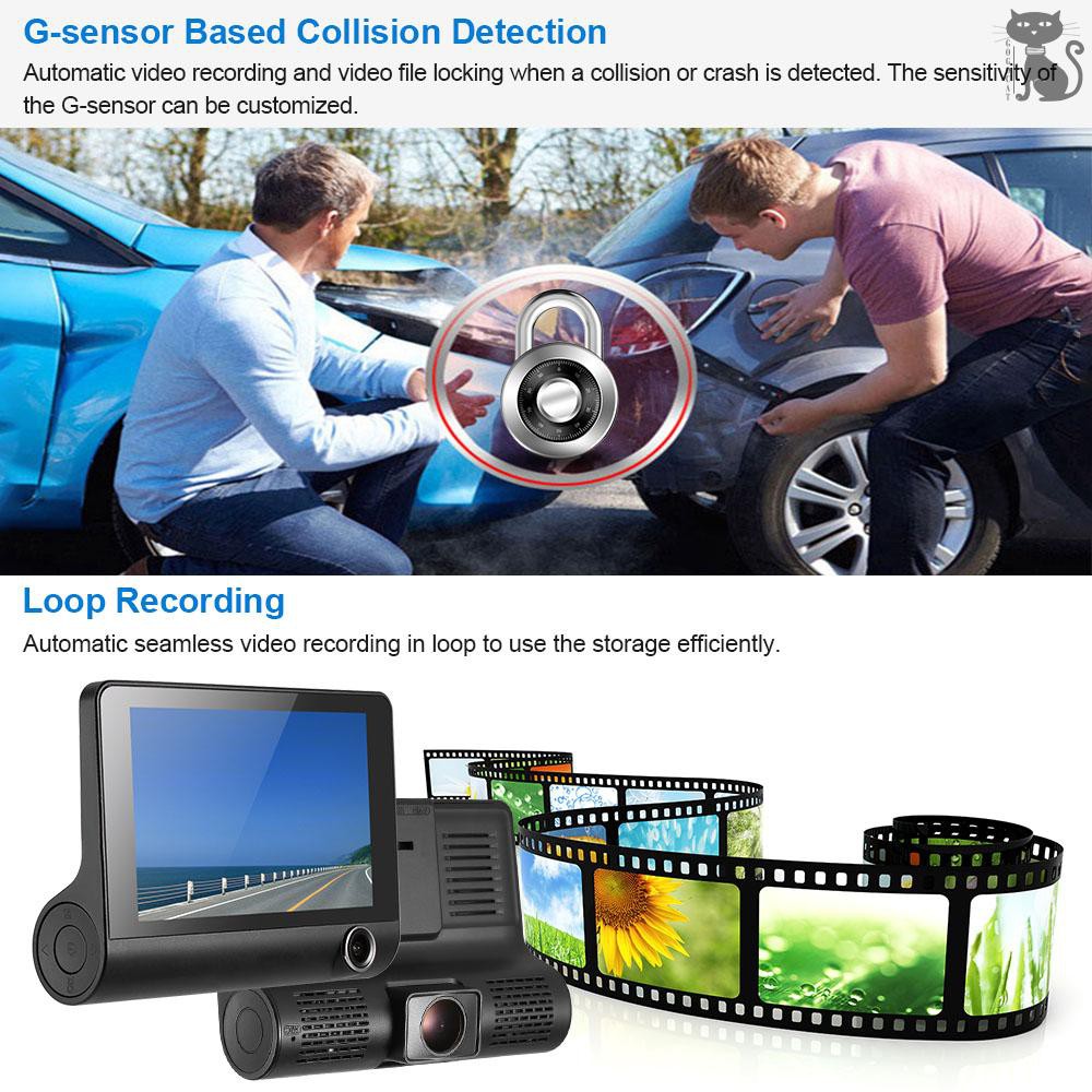 COD☆ 4" 1080P Three Lens Car DVR Dash Cam Camera Camcorder Night Vision / G-sensor / Motion Detection