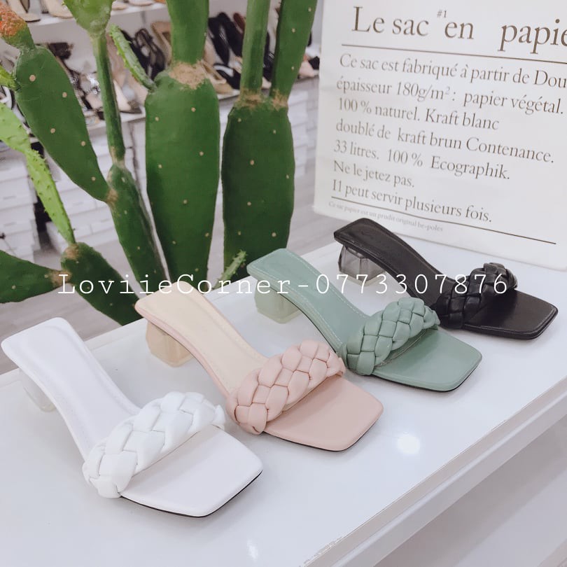 [Mã SKAMFSW175 giảm 10K đơn 50K] DÉP CAO GÓT LOVIIECORNER QUAI BÍNH ĐAN - GUỐC NỮ ĐẾ VUÔNG GÓT TRONG SƠN MÀU D200726
