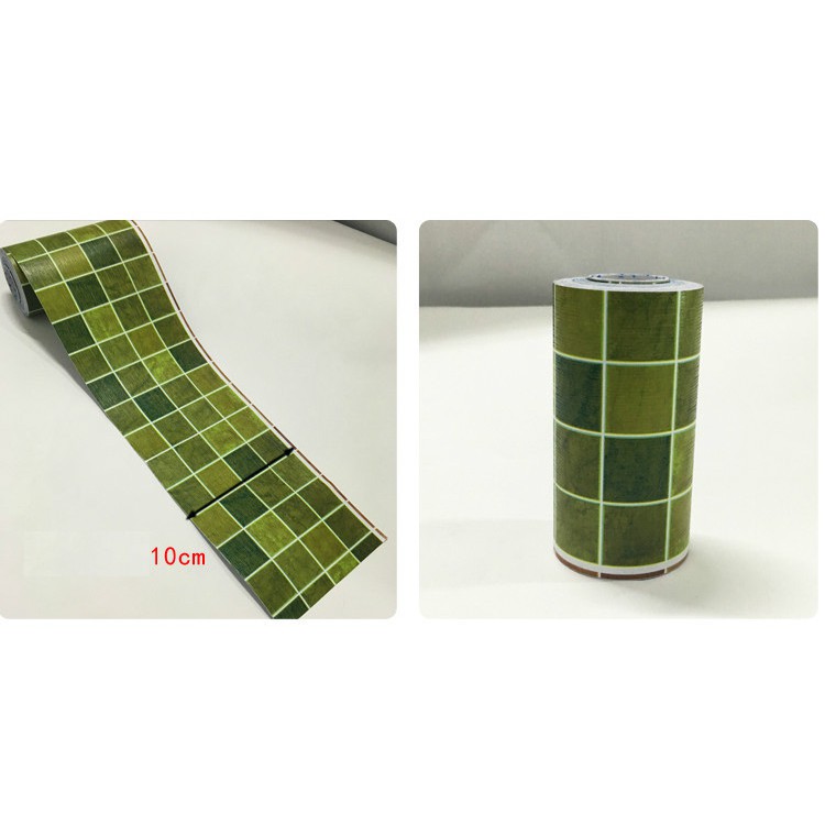 Cuộn 10m len dán viền tường keo sẵn ô vuông xanh keo sẵn (cao 10cm)