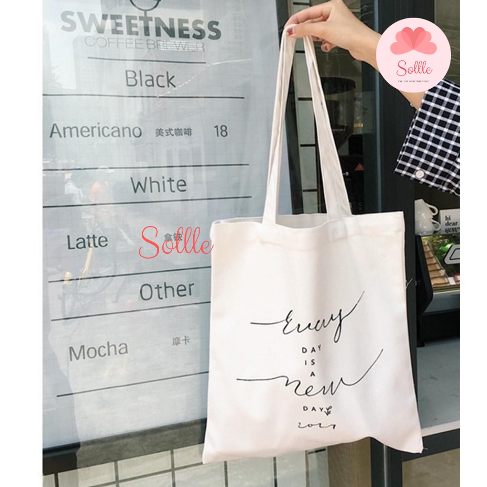 Túi tote vải canvas đẹp đi học có khóa miệng đeo vai phong cách ulzzang Sollle TTK006