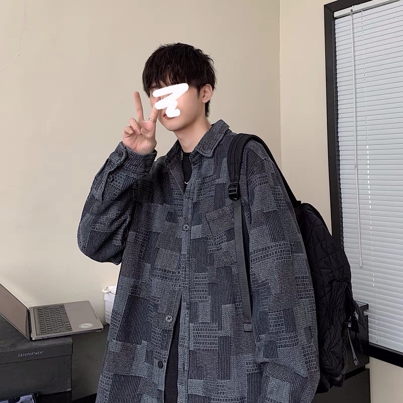 Áo sơ mi bò denim mosaic phối màu đậm nhạt Ulzzang form rộng oversize hiphop siêu chất ❤️