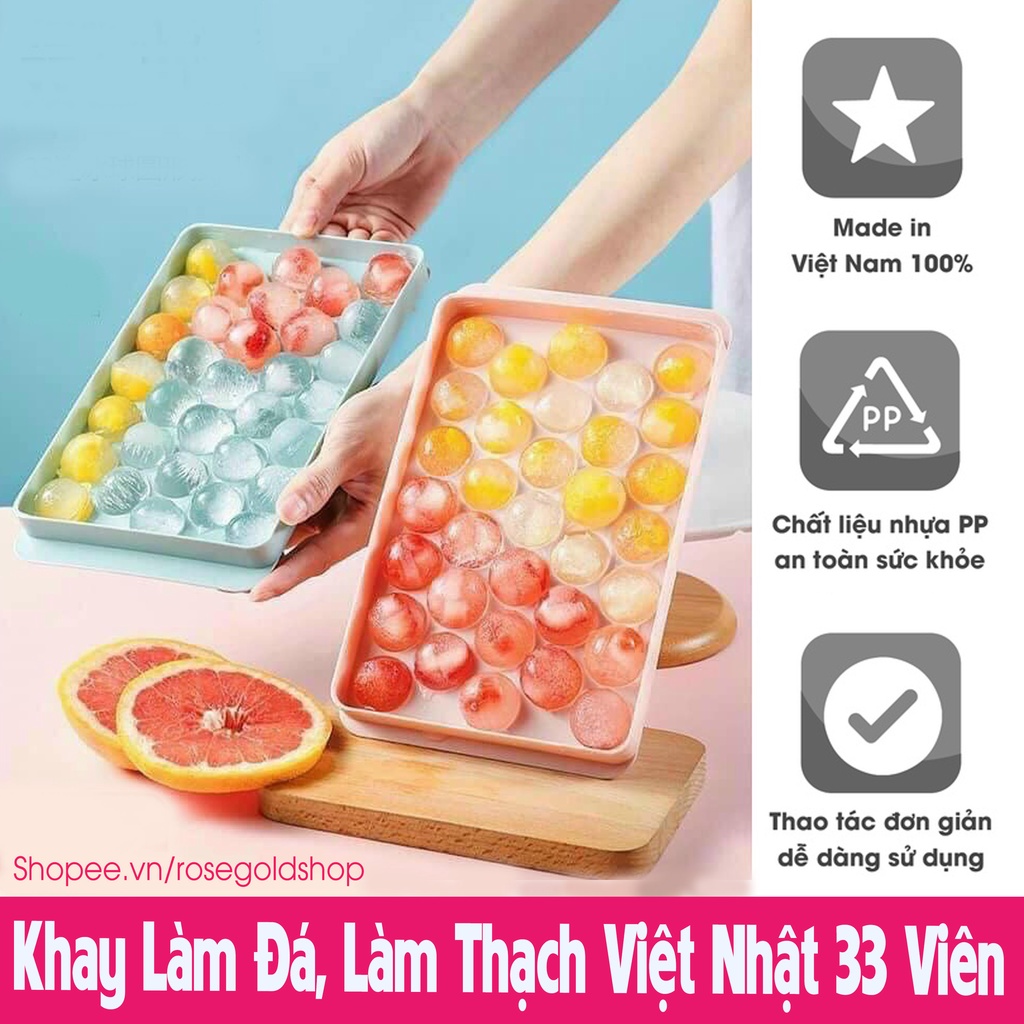 Khay Đá Viên, Thạch Bi Tròn Làm Hoa Quả Trái Cây, Khuôn Rau Câu, Khay 33 Viên Việt Nhật