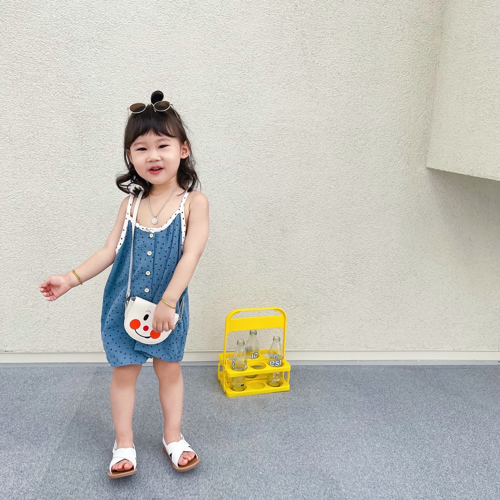 Áo Liền Quần Hai Dây Không Tay In Hình Ngôi Sao Thời Trang Mùa Hè Hàn Quốc Cho Bé Gái