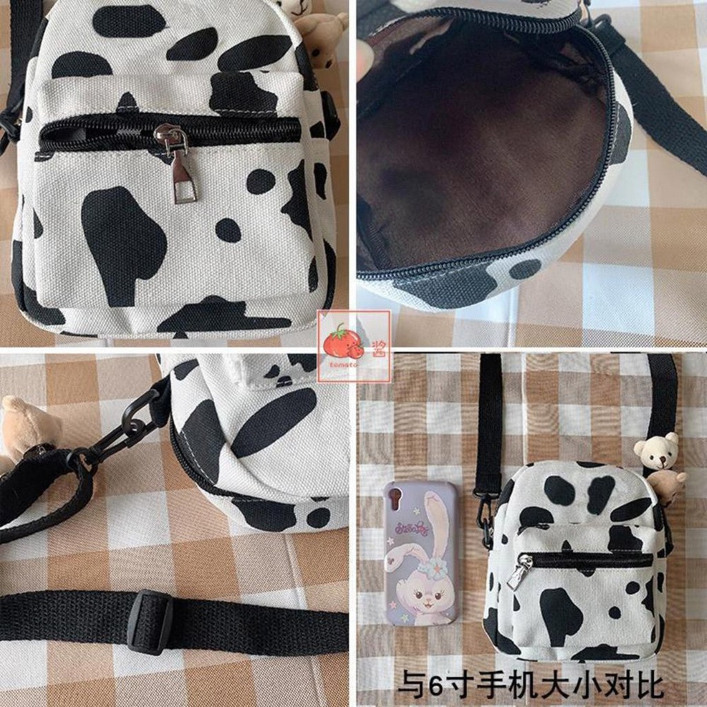 Túi đeo chéo nữ đi chơi mini nhỏ giá rẻ đẹp in hình bò sữa THỜI TRANG UNIBAG