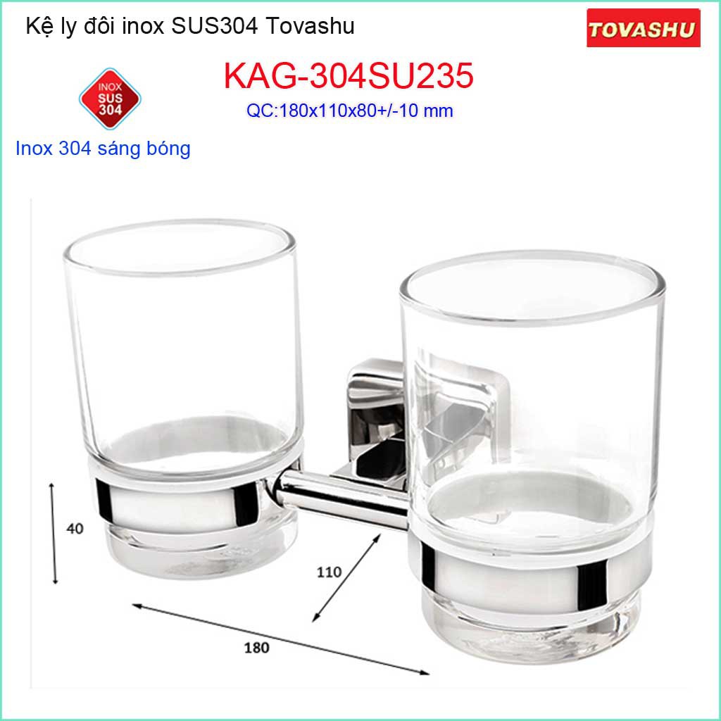 Kệ Ly Tovashu KAG-304SU235, kệ ly đôi đánh răng Inox SUS304 Nhật cao cấp