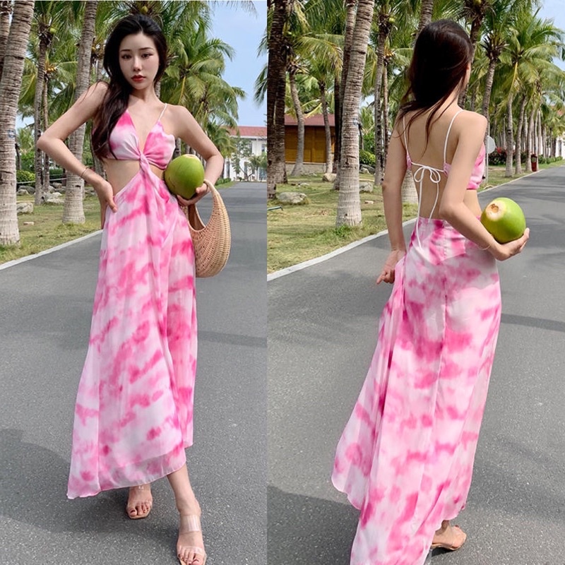 (HÀNG SẴN) Váy maxi hở lưng công chúa cổ tích Boho style Vintage đi biển hè
