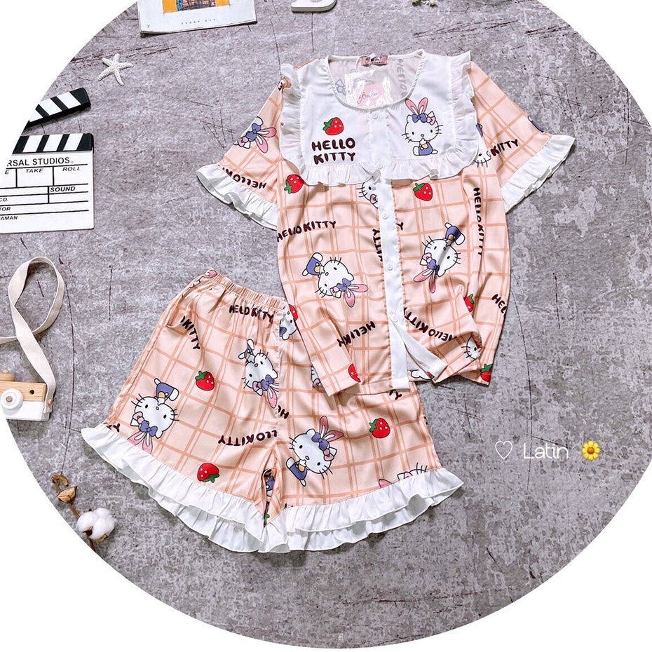 Đồ bộ mặc nhà nữ lụa latin cao cấp, bộ đồ mềm mát, thấm hút mồ hôi tốt MINIGIRL P9