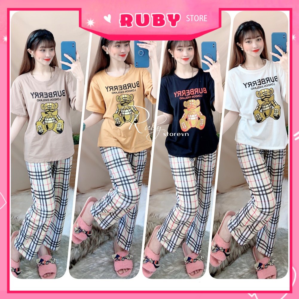 Đồ bộ thun quần dài chất thun mềm mát in hình gấu hoạt hình dễ thương Bộ ngủ nữ mặc nhà TP82