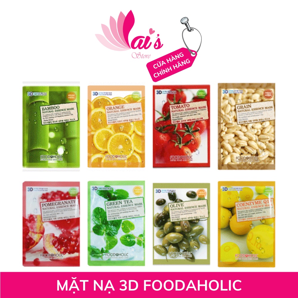 Mặt Nạ Dưỡng Da 3D Foodaholic Hàn Quốc Dưa Leo, Cà Chua, Lựu, Nhân Sâm, Nha Đam, Collagen, Nhân Sâm, Tre, Mật Ong, Olive