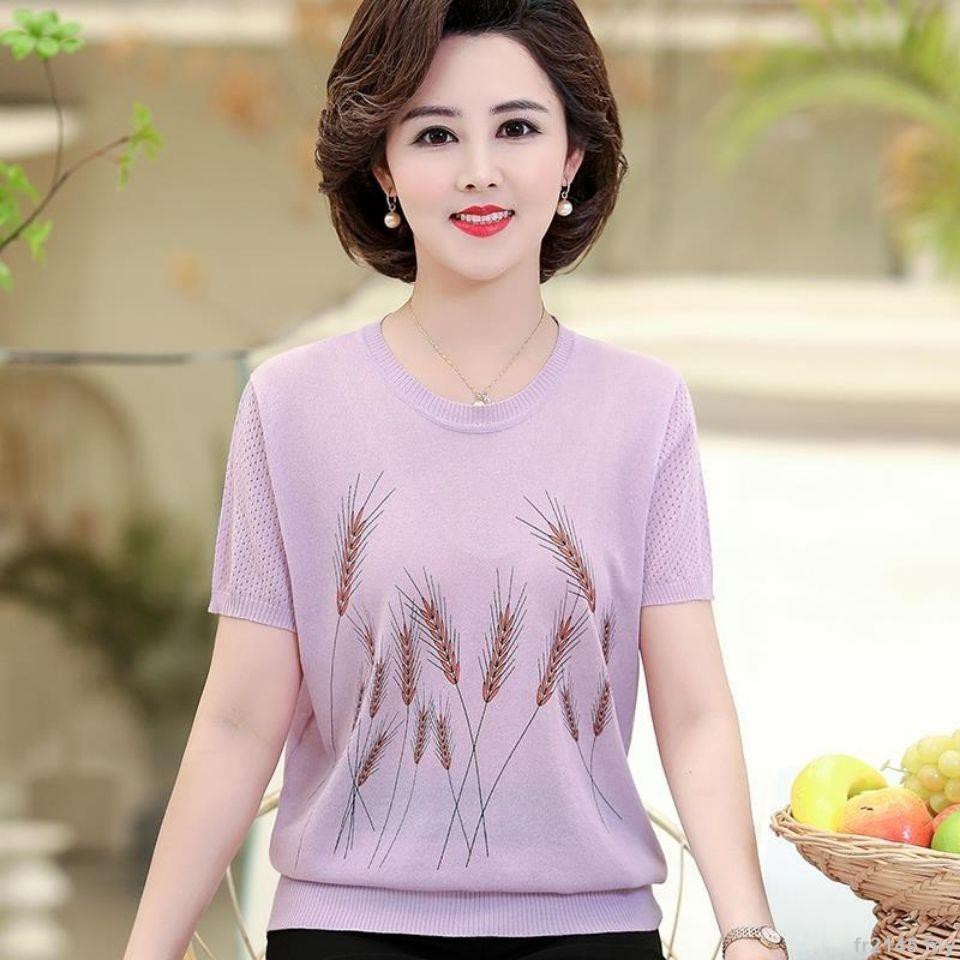 Áo Sweater Tay Ngắn Dáng Rộng Thời Trang Cao Cấp Dành Cho Nữ Trung Niên