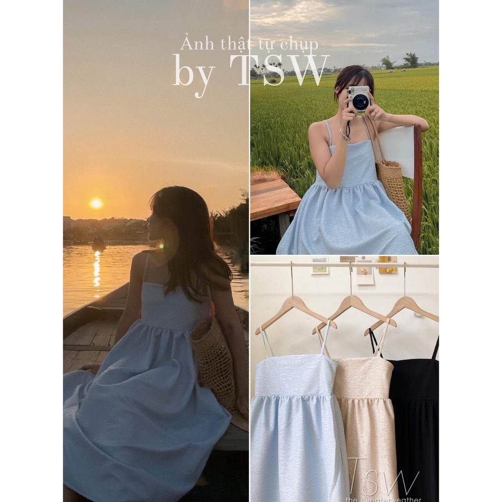 [Mã SKAMA06 giảm 8% tối đa 50K đơn 250K] Váy 2 dây babydoll gấm form rộng có túi bên TSW (Ảnh thật)