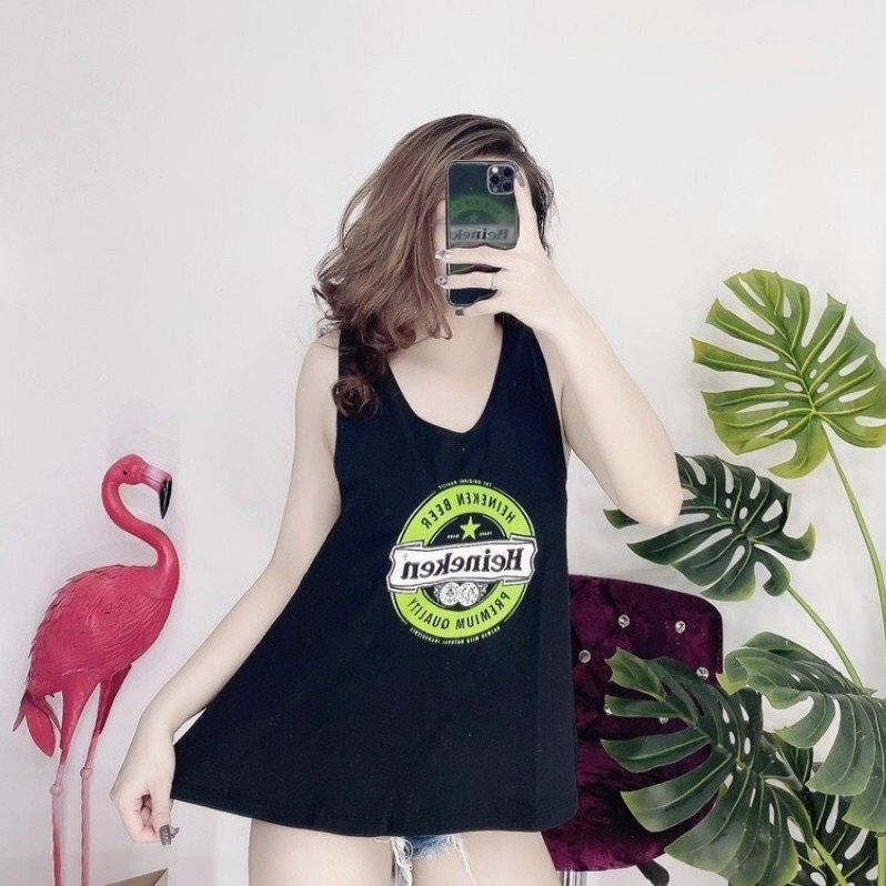 Áo ba lỗ nữ form rộng trơn, áo thun giấy chạy vắt sổ form dài giấu quần (new) - AT004