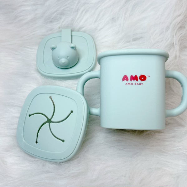 Cốc Tập Uống Nước Silicone AMO Baby 588 Có Kèm Nắp Cao Cấp Cho Bé