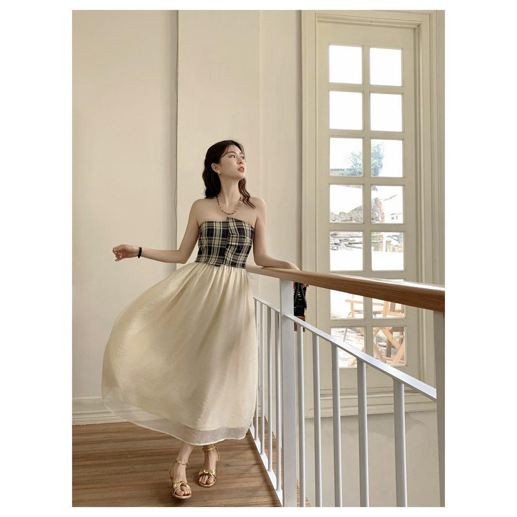 Áo Ống Màu Trơn Họa Tiết Kẻ Ô Phong Cách Cổ Điển Thời Trang Mùa Hè 63441