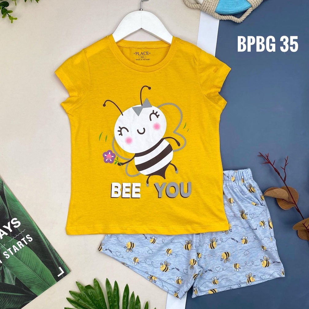 Bộ cotton Place bé gái có tay 4/14, chất cotton mát, mềm