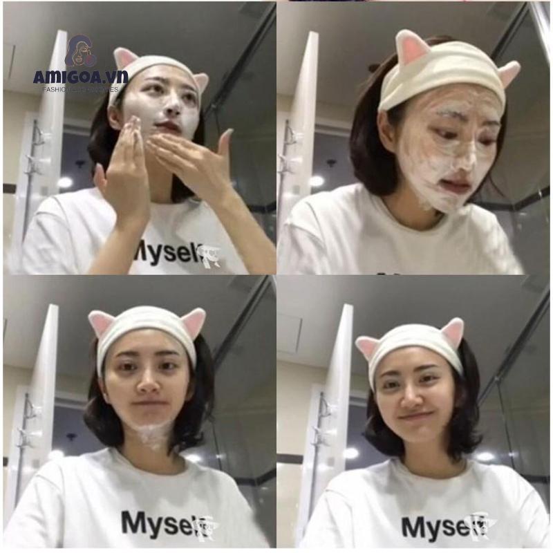 Băng Đô Tai Mèo Dễ Thương Dùng Khi Rửa Mặt/ Trang Điểm