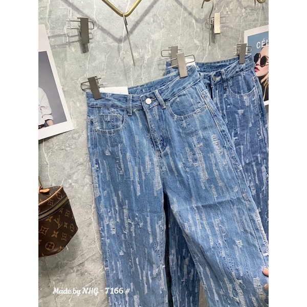 Quần jeans suông ống rộng form đứng hoạ tiết xước chất jean mềm quảng châu cao cấp loại 1 siêu đẹp