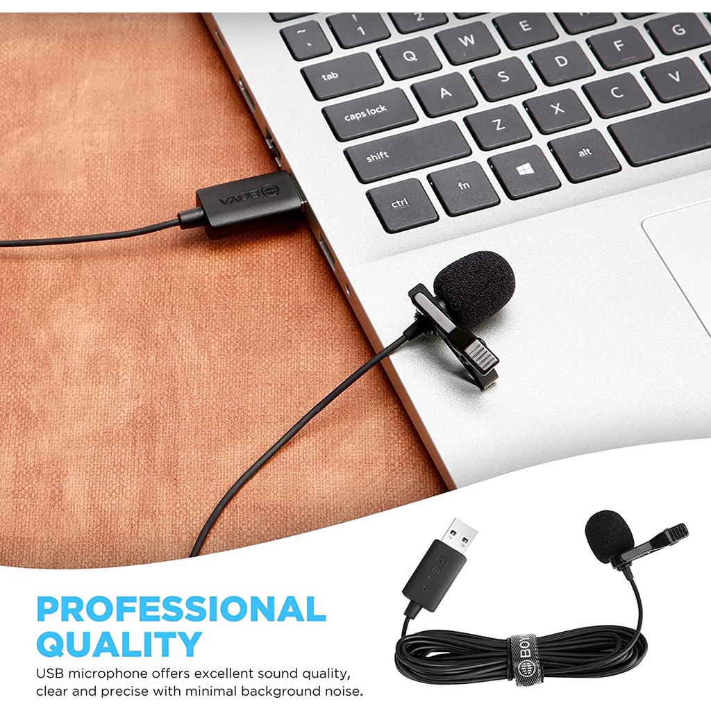 BOYA BY-LM40 - Mic thu âm cài áo có dây | Cổng USB | Dành cho Máy tính - Hàng Chính Hãng