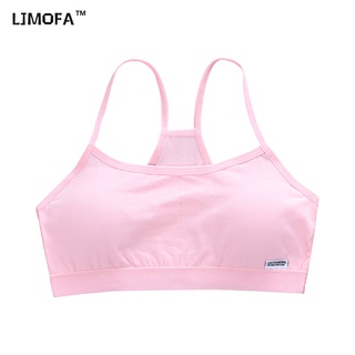 LJMOFA KIDS Áo Ngực Thể Thao Cotton Mềm Mại Màu Kẹo Trơn Thoáng Khí Không Gọng Có Thể Tháo Rời Cho Bé Gái 8-16 Tuổi