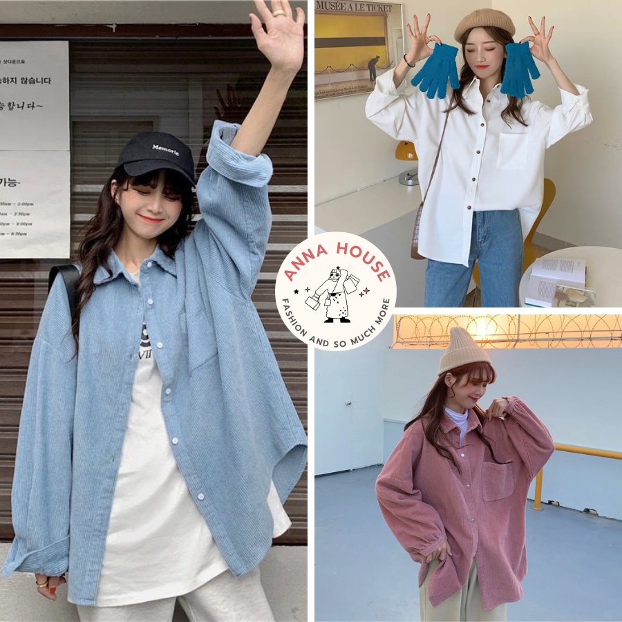 Áo sơ mi dài tay nhung tăm nam nữ nhiều màu oversize, Áo khoác ngoài sơ mi nam nữ chất nhung tăm, lì form rộng tay dài
