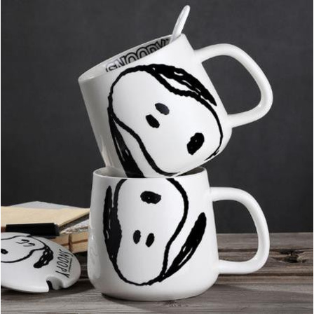 Dễ Thương Cốc Sứ Uống Trà Cà Phê Có Nắp Và Muỗng Hình Snoopy Đáng Yêu