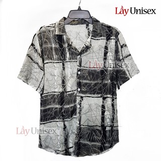 Áo sơ mi cổ vest tay lỡ form rộng màu loang xám