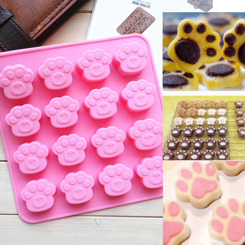 Khuôn Silicone Làm Bánh 16 Ô Hình Dấu Chân Mèo