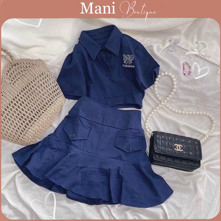 Set áo croptop nữ chân váy ôm cạp cao bản to chất cotton mà xanh thanh cực năng động cá tính