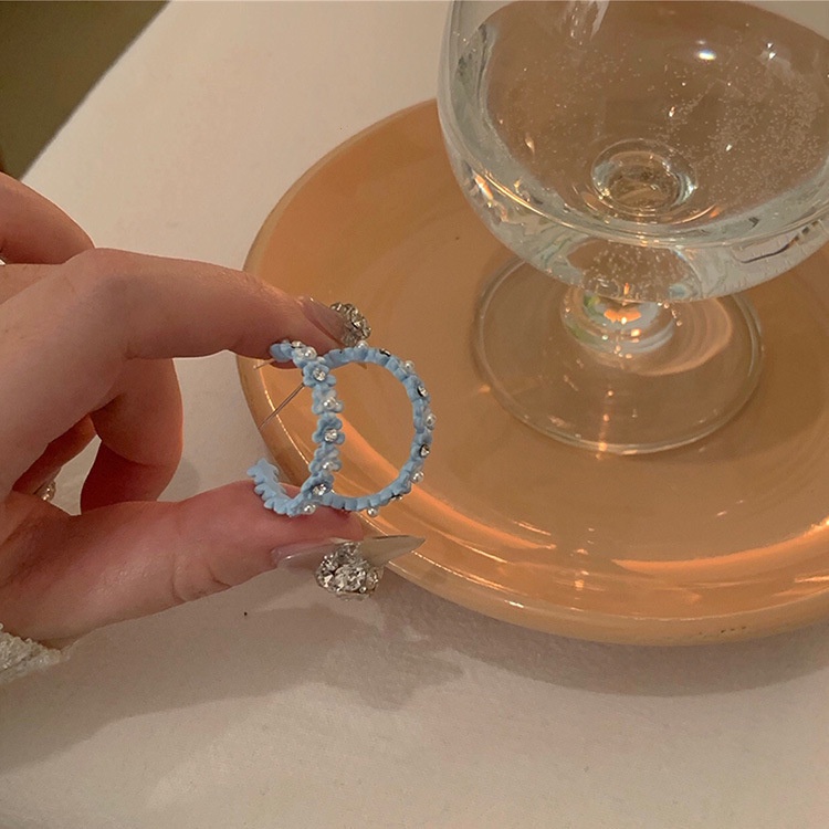 Khuyên Tai Hình Bông Hoa Đính Ngọc Trai Màu Xanh Dương 2022